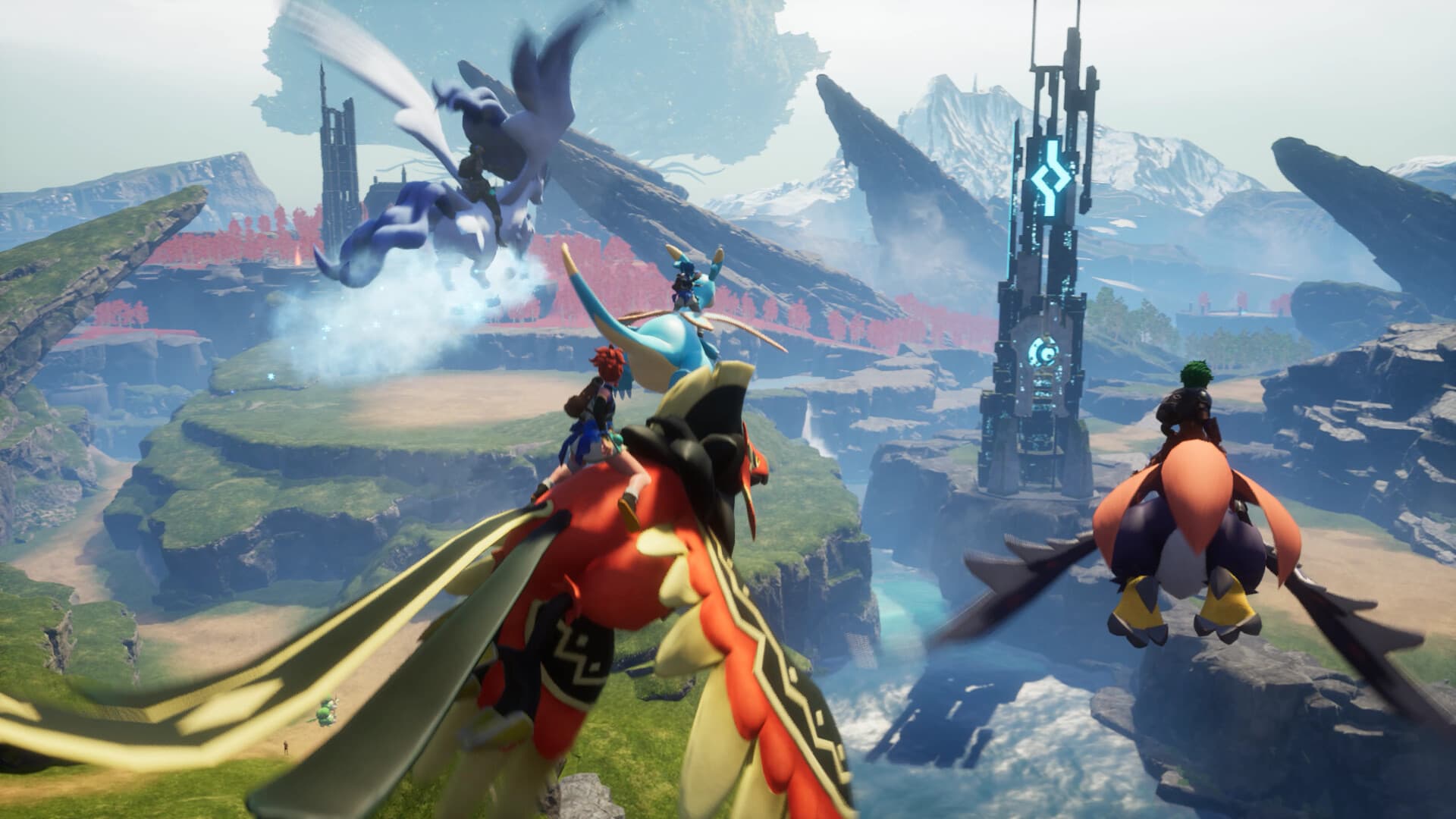 Palworld player facing a Pal in an open-world breeding and progression guide scene